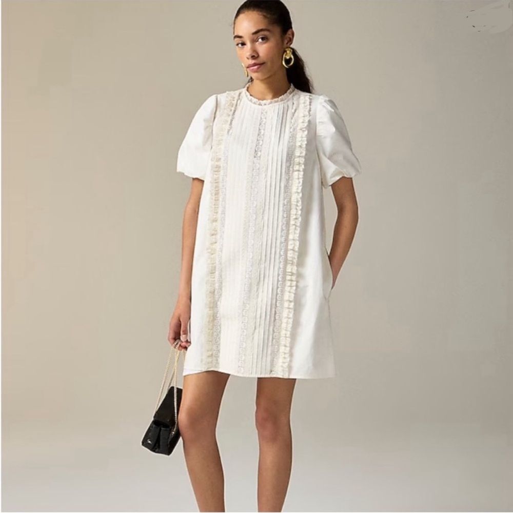 J Crew Lace Trim Pintuck Dress Size Small NWT in Cream